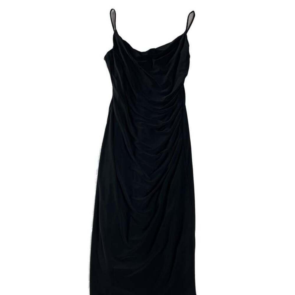 Laundry Shelli Segal Black Cowl Neck Ruched Midi Dress Cocktail Evening - Picture 2 of 5